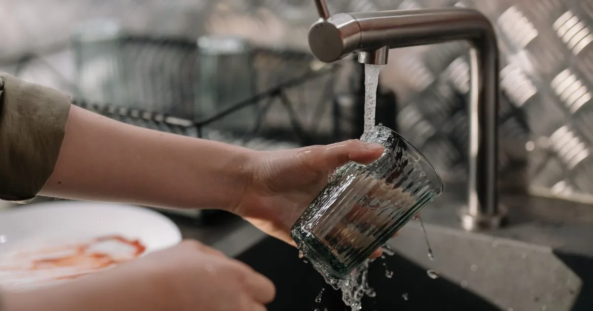 Homeowner collecting a water sample from a kitchen tap